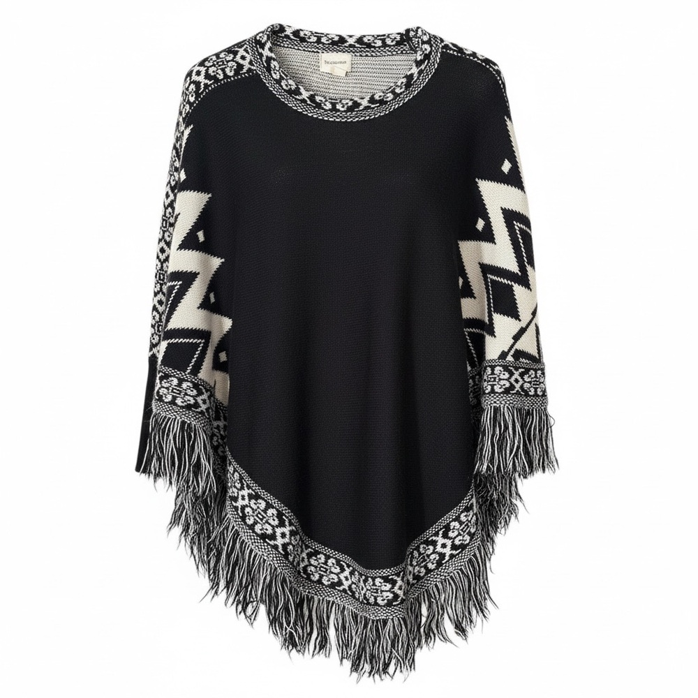 Fascination Black & White Patterned Women's Poncho - M/L Pre-Loved